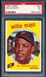 1959 Topps Baseball- #50 Willie Mays, Giants- PSA Ex 5