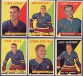 1958-59 Topps Hockey- 6 Diff NY Rangers