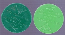 1960 Armour Baseball Coins- Del Crandall- 2 Diff