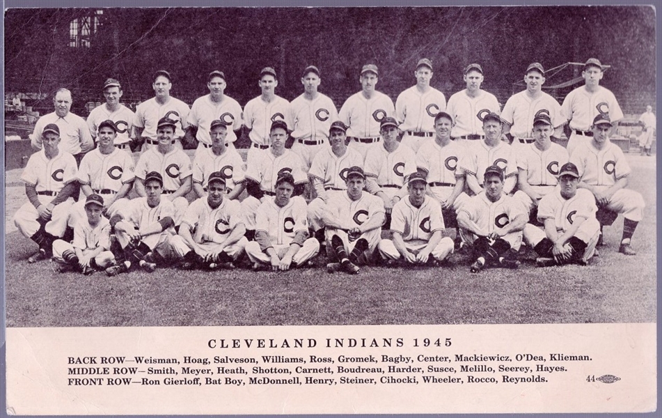 1945 Cleveland Indians MLB 5-¼” x 8-3/8” B/W Team Photo