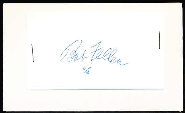 Autographed Bob Feller MLB Cut Signature Stapled to an Index Card