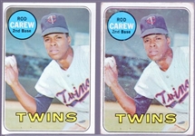 1969 Topps Bb- #510 Rod Carew, Twins- 2 cards