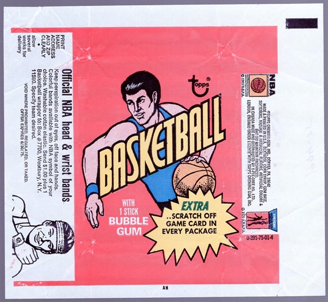 1974-75 Topps Basketball Wrapper- “Extra Scratch Off” version- Head & Wrist bands side panel