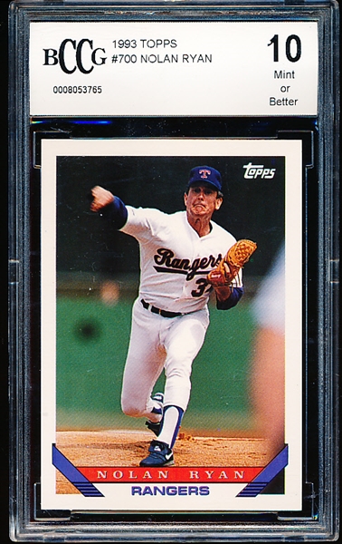 1993 Topps Bsbl. #700 Nolan Ryan- BCCG (Beckett.com) Graded Mint or Better 10.