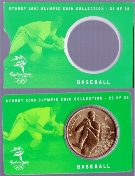 2000 Olympic Games (Sydney, Australia) $5 Commemorative Coin Collection #27 Baseball