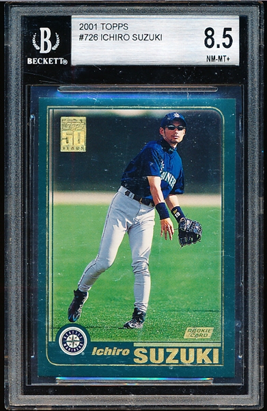 2001 Topps Bsbl. #726 Ichiro Suzuki RC- Beckett Graded Near Mint to Mint + 8.5