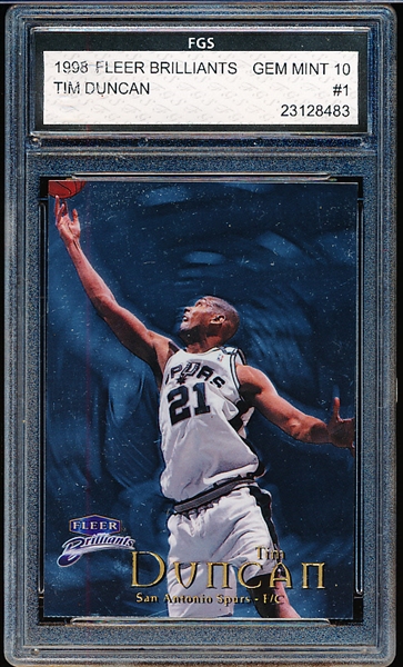 1998-99 Fleer Brilliants Bskbl. #1 Tim Duncan- Finest Grading Service (FGS) Gem Mint 10