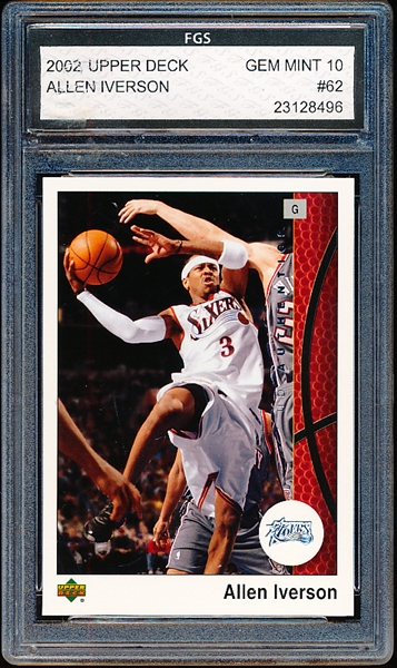 2002-03 Upper Deck Bskbl. #62 Allen Iverson- Finest Grading Service (FGS) Gem Mint 10.