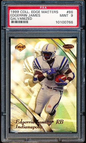 1999 Collector’s Edge Masters Ftbl. “Galvanized” #86 Edgerrin James RC- PSA Graded Mint 9- #690/1000!