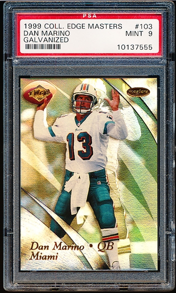 1999 Collector’s Edge Masters Ftbl. “Galvanized” #103 Dan Marino- PSA Graded Mint 9- #293/1000!