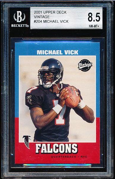 2001 Upper Deck Vintage Ftbl. #204 Michael Vick RC- Beckett Graded Near Mint to Mint 8.5