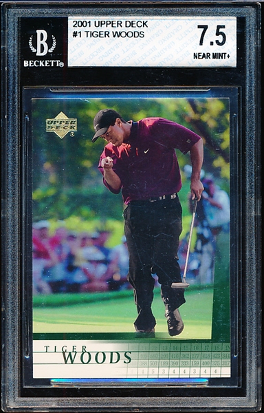 2001 Upper Deck Golf #1 Tiger Woods RC- Beckett Graded Near Mint + 7.5