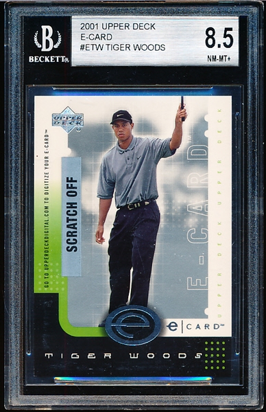 2001 Upper Deck Golf “E-Card” #E-TW Tiger Woods- Beckett Graded Near Mint to Mint + 8.5