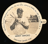 1953 Dixie Lids Bb with Tab- Minnie Minoso- Orange print back