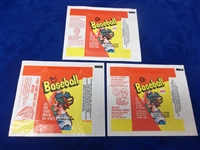 1973 Baseball Wrappers- 3 Wrappers