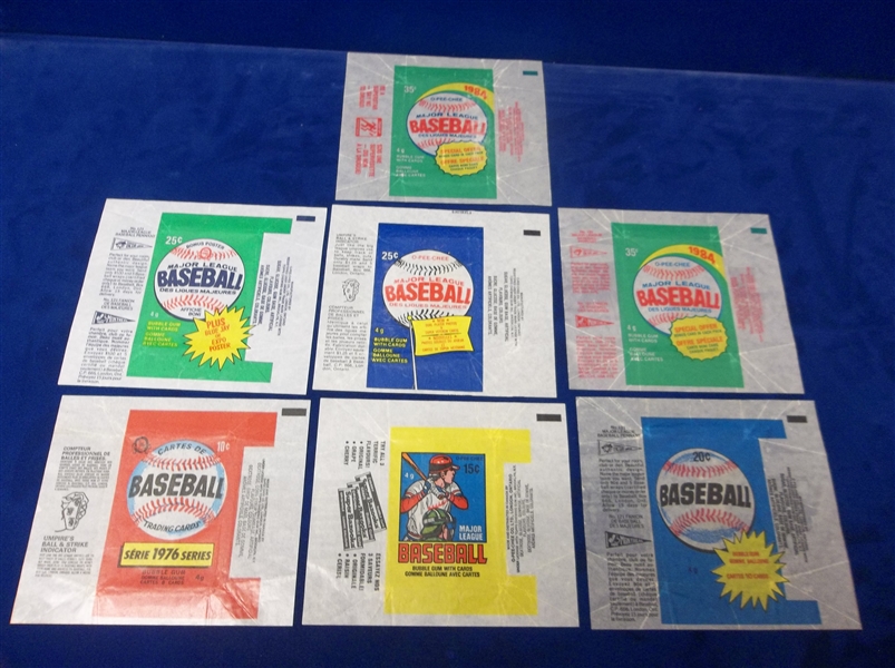 1976-1984 O-Pee-Chee Baseball Wrappers- 7 Wrappers