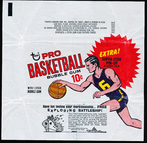 1969-70 Topps Basketball -10 Cent Wrapper- Exploding Battleship side panel.