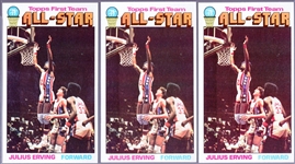 1976-77 Topps Basketball- #127 Julius Erving All Star- 3 cards