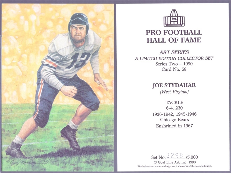 1990 Goal Line Art Pro Football Hall of Fame Cards- #59 Joe Stydahar, Bears-30 cards