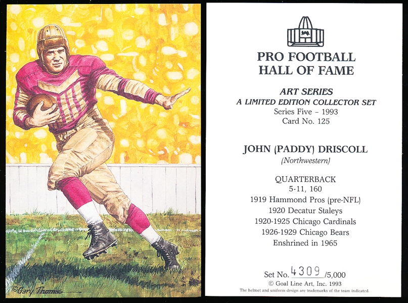 1993 Goal Line Art Pro Football Hall of Fame Cards- #125 Paddy Driscoll- 28 Cards