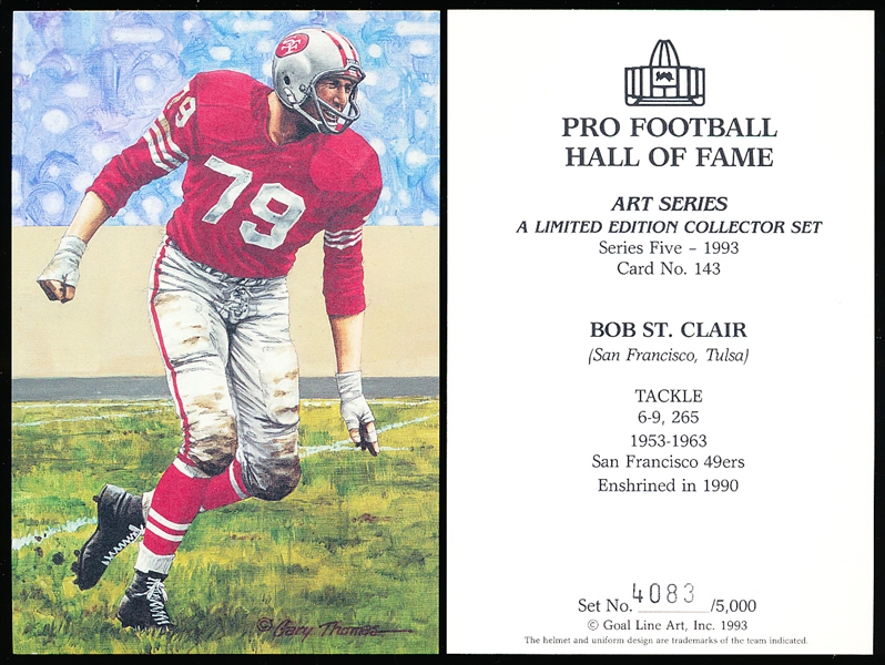 1993 Goal Line Art Pro Football Hall of Fame Cards- #143 Bob St. Clair, 49ers-30 cards