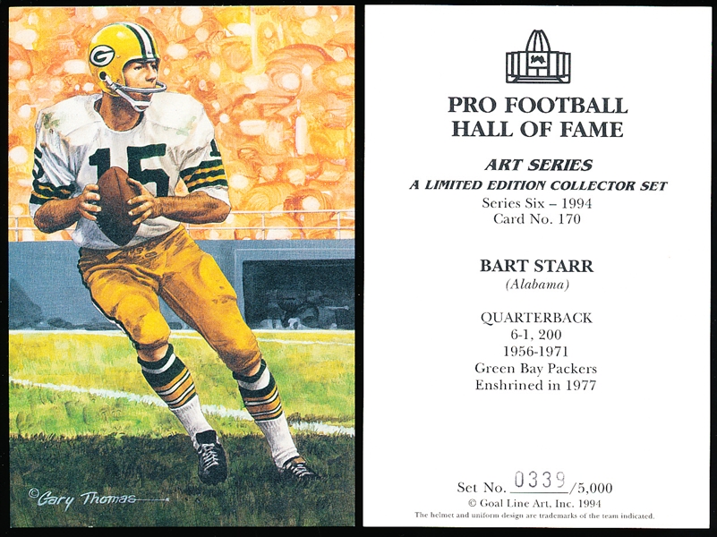 1994 Goal Line Art Pro Football Hall of Fame Cards- #170 Bart Starr, Packers- 10 Cards