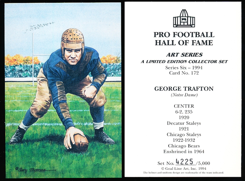 1994 Goal Line Art Pro Football Hall of Fame Cards- #172 George Trafton- 30 cards