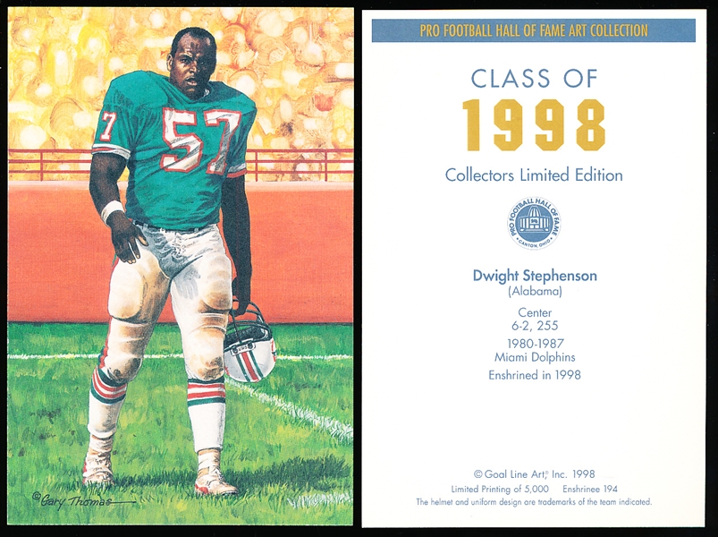 1998 Goal Line Art Pro Football Hall of Fame Cards- #194 Dwight Stephenson, Miami Dolphins- 25 cards