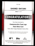 2023 Topps Bsbl. “Commemorative Team Logo Patch Relic” #TLP-SO Shohei Ohtani, Angels