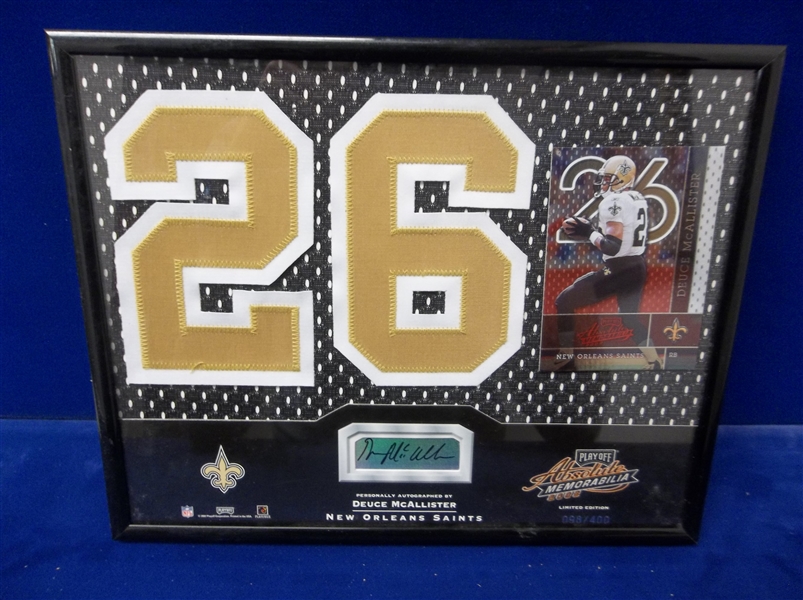 Autographed 2002 Playoff Memorabilia 8” x 10” Framed NFL Jersey # Item- Duece McAllister, Saints