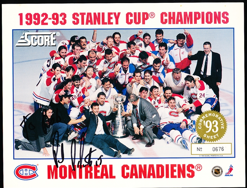 Autographed 1993 Score Commemorative 8 x 10 Montreal Canadiens NHL Stanley Cup Champions- Signed by Paul DiPietro