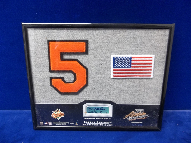 Autographed 2002 Playoff Memorabilia 8” x 10” Framed MLB Jersey # Item- Brooks Robinson, Orioles