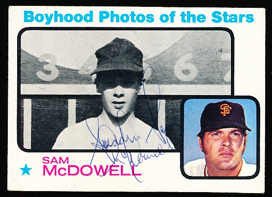 Autographed 1973 Topps Bsbl. #342 Sam McDowell Bpyhood Photo, Giants