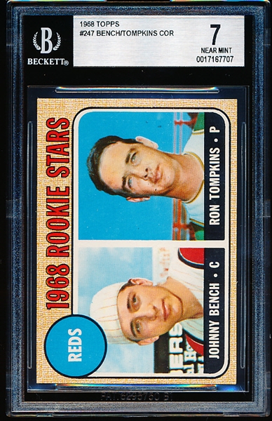 1968 Topps Baseball- #247 Johnny Bench RC- Beckett 7 Near Mint