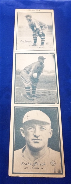 1931 W517 Baseball- 3 Card Vertical Panel Strip- “Strikeout” at Top