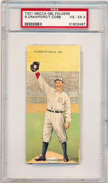 1911 T201 Baseball- Mecca Doublefolder- Sam Crawford/ Ty Cobb (Detroit Tigers)- PSA Vg-Ex 4- Factory 649 back.