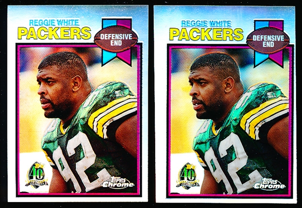 1996 Topps Chrome Ftbl.- “40th Anniversary Commemorative Refractors"- #24 Reggie White, Packers- 2 Cards