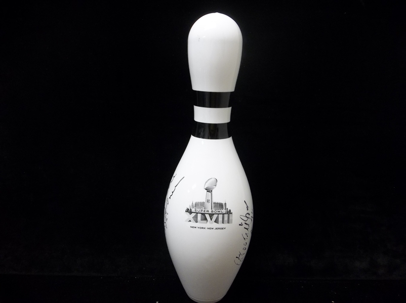 Autographed Super Bowl XLVIII Bowling Pin- Signed by 3 Former NFLers