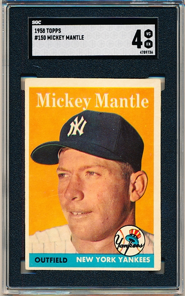 1958 Topps Baseball- #150 Mickey Mantle, Yankees- SGC 4 (Vg-Ex)