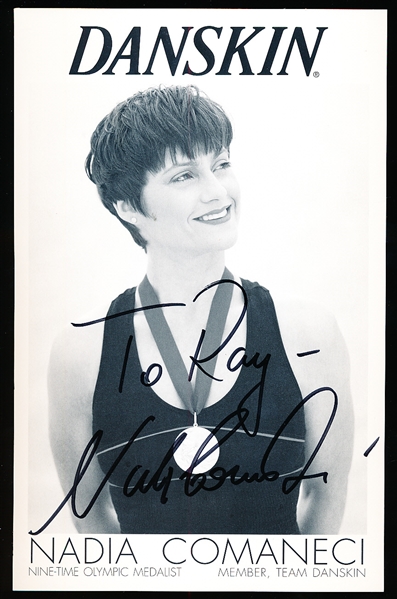 Autographed Nadia Comaneci Danskin 5-1/2" x 8-1/2" B & W Publicity Photo