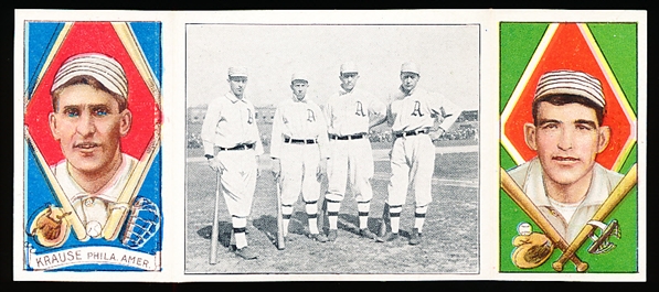 1912 T202 Hassan Triple Folder Bb- The Athletic Infield- Ira Thomas/ Harry Krause