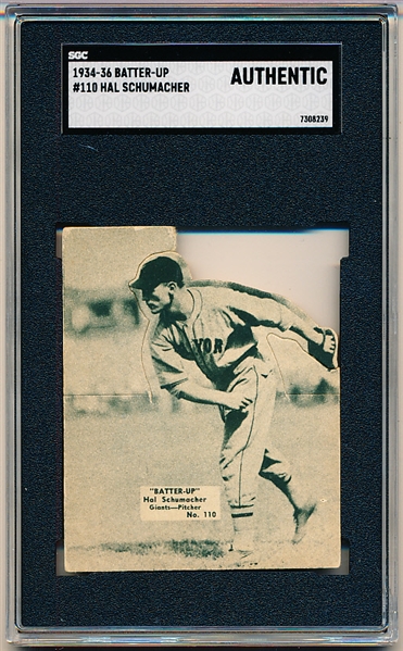 1934-36 Batter Up Bb- #110 Hal Schumacher, Giants- SGC Authentic