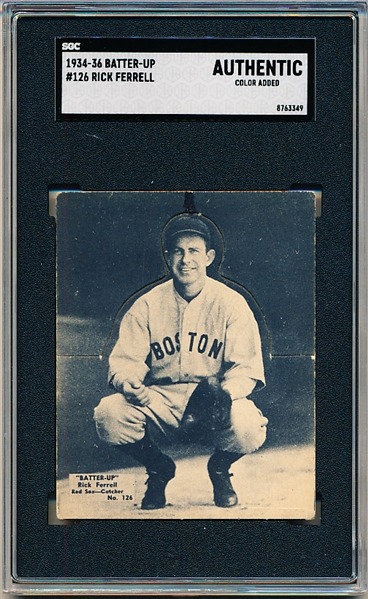 1934-36 Batter Up Bb- #126 Rick Ferrell, Red Sox- SGC Authentic (Color Added)