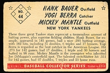 1953 Bowman Baseball Color- #44 Hank Bauer/ Yogi Berra/ Mickey Mantle