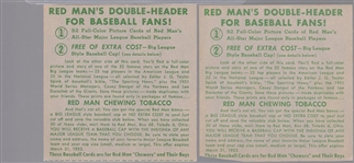 1952 Red Man Tobacco Bb- No Tabs- 2 Cards- March expiration backs.