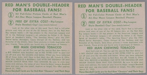 1952 Red Man Tobacco Bb- No Tabs- 2 Cards- March expiration backs.