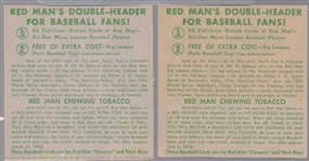 1952 Red Man Tobacco Bb- No Tabs- 2 Cards