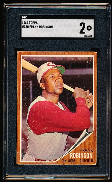 1962 Topps Baseball- #350 Frank Robinson, Reds- SGC 2 (Good)