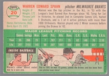 1954 Topps Bb- #20 Warren Spahn, Braves