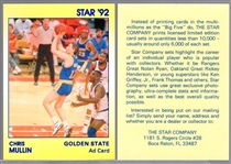 1992 Star Co. Basketball- Chris Mullin Ad Card- 100 Cards- Yellow card with Star Co. Information back